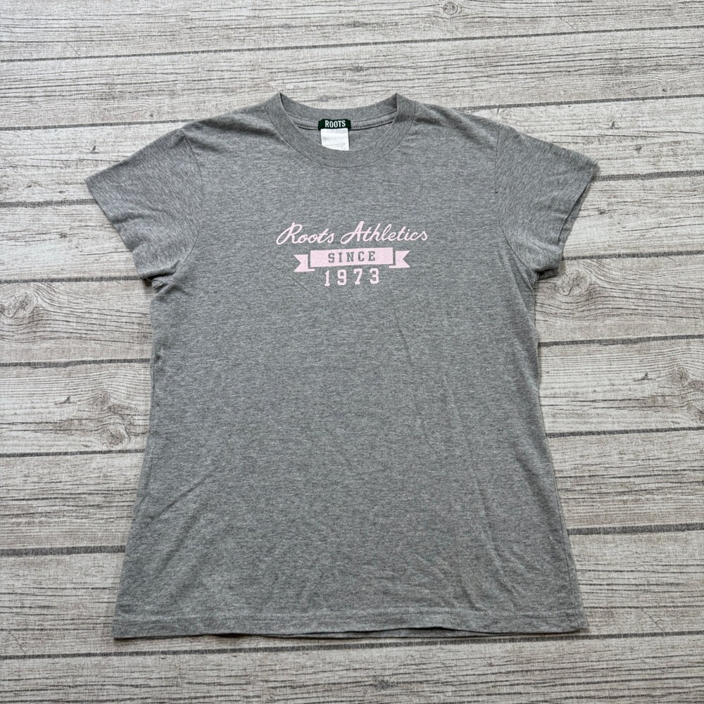 Roots Athletics T-Shirt Women's Medium Gray Short Sleeve Athletic Cotton Canada